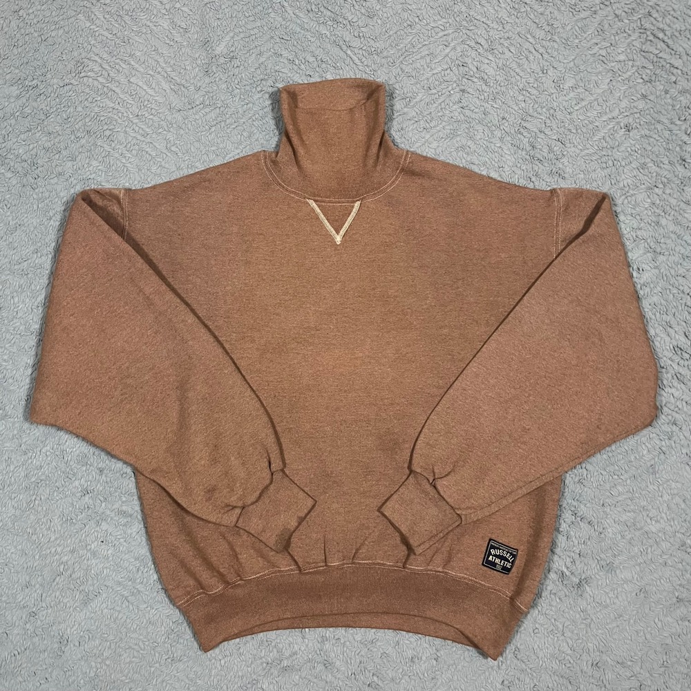 Vintage Russell Athletic Turtleneck Sweatshirt Mens Medium Brown Made in USA